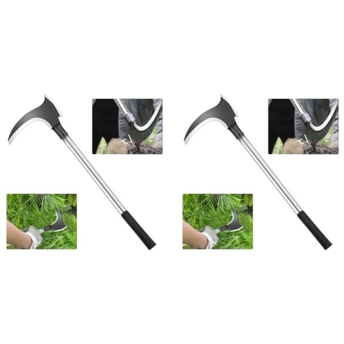 HASTHIP® Carbon Steel Axe Tool for Wood Cutting Gardening Sickle for Cutting Grass 52 CM Weed Remover with Handle 2 in 1 Grass Removing for Chopping Harvesting Pruning 2 PCS