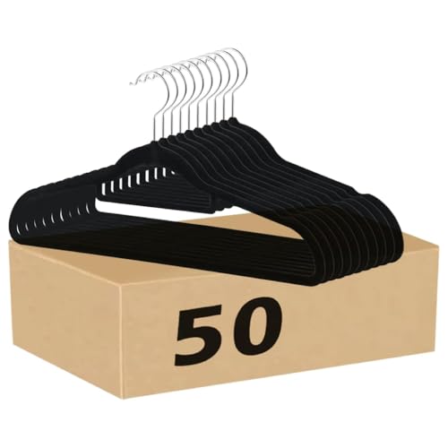 HASTHIP 50Pcs Non-Slip Hangers, Space-Saving Heavy-Duty Suit Hangers for Suit, Shirt, Scarves, Dresses & Trousers, 360° Swivel Hook