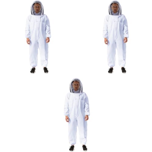 HASTHIP® Bee Suit with Protective Mesh Face Cover Hood Zip Up Long Sleeve Jumpsuit Breathable Outdoor Summer for 175-185cm Height Adult 3 PCS
