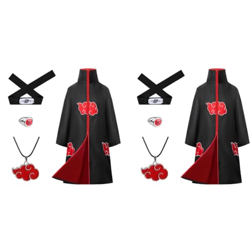 PATPAT® Akatsuki Costume Cloak Set 8PCS Anime Cosplay Itachi for Women Men with Headband Necklace Ring Halloween Party Size XL