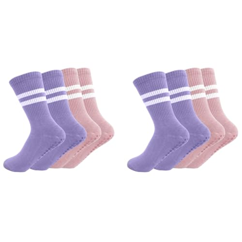 Proberos® 2 Pairs Yoga Socks for Women Anti-slip Anti-odor Cotton Compression Sport Sock Fashion for Pilates Running Dance Pink Purple 2 PCS