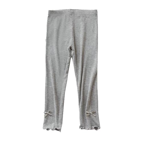 SNOWIE SOFT® Capri Leggings Knee-Length Lounge Leggings for Young Girls Aged 9-10 Years Old Soft Stretchy Modal Ribbed Summer Leggings with Decorative Bows, Elastic Waist, Grey, Length 75cm