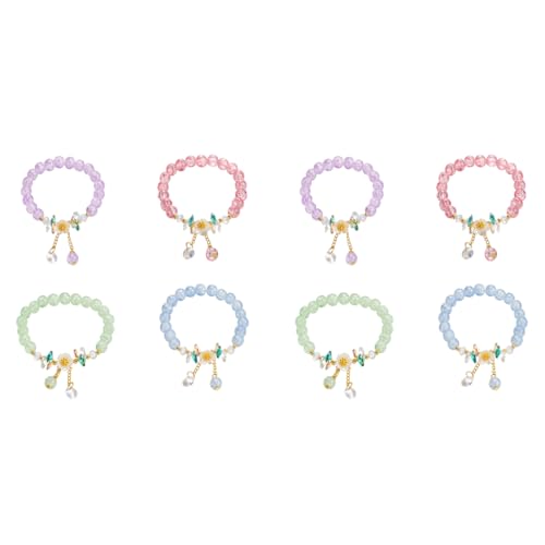 Venzina® 8PCS Beads Bracelet for Girls Floral Charm Friendship BFF Fashion String Color Jewelry Gift for