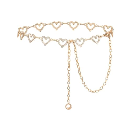 SANNIDHI® Waist Chains for Women Gold Rhinestone Hearts Waist Belts Adjustable Chain Belt for Women Dresses, Jeans, Skirts, Beach Outfits
