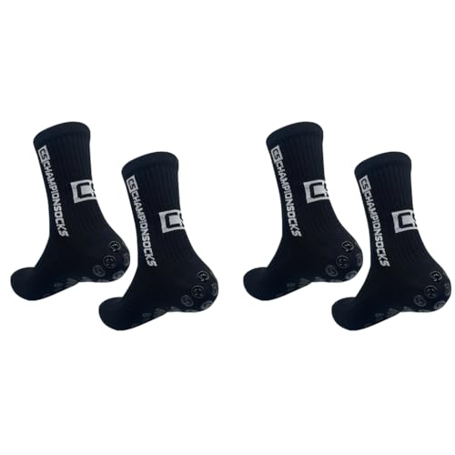 Proberos® Men Down Anti-Slip Sport Sock Football Socks for Adult Young Calf Length Grip Stockings with Pad Technology Black 2PCS
