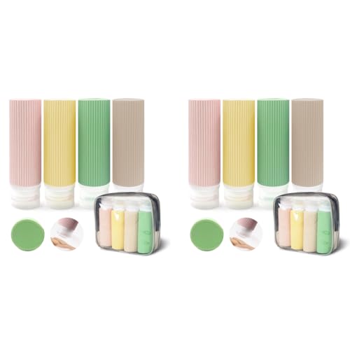 MAYCREATE® 8PCS 3oz Travel Bottles Kit for Toiletries Silicone Squeeze Small Refillable Leakproof Bottles for Shampoo Lotion with Storage Pouch