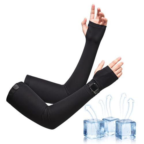 Proberos® UPF400+ Ice Silk Summer Balaclava Face Mask & Arm Sleeves Set for Men & Women, Grey & Black, UV Protection, Cooling Breathable Fabric, Adjustable Drawstring Hood, Integrated Face Cover