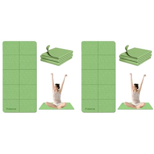 Proberos® Portable Folding Yoga Mat with Carry Bag TPE Anti-slip 5mm Thicken Pilates Fitness for Men Women Exercise Home Workout Gym Travel 72x24 inches Green 2 PCS