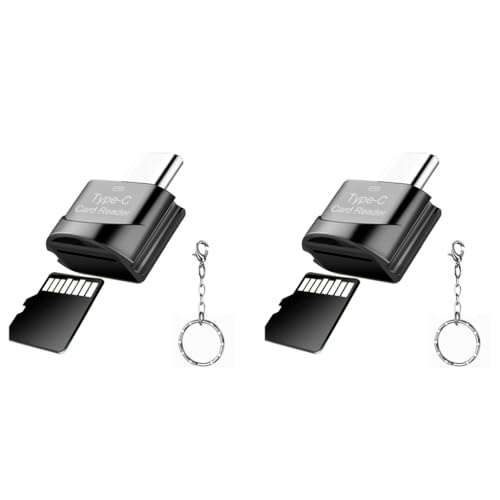 Verilux® TF Card Reader Type C Micro Card Reader Travel with Keychain USB C to Micro SD OTG Memory Compatible with Phone Function Instant 2PCS