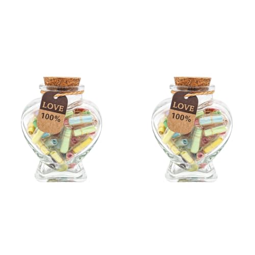 HASTHIP® for Couple Letters Message in a Bottle Romantic Heart Shaped Glass Drift for Girlfriend Love Letter Birthday Valentines Day 90PCS Message Rolls
