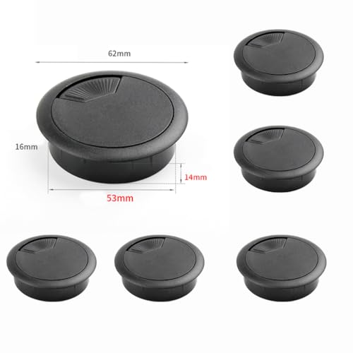 Serplex® 6Pcs 2 .09Inch Desk Grommet Desk Wire Cord Cable Grommets Hole Cover Flexible Cord Grommets Cable Wire Grommet Hole Cover for Managing and Hiding Office PC,Black