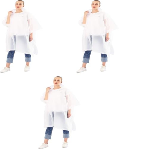 Optifit® Reusable EVA Raincoats with Hood Unisex Rain Ponchos Hooded Raincoat for Camping, Hiking, Music Festival & Outdoor Activities, 1 Pack (White) 3 PCS