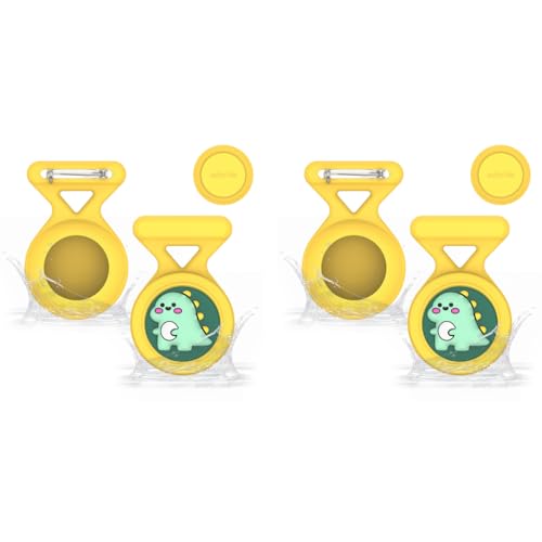 ZORBES® Waterproof AirTag Holder Cartoon Dino Yellow Brooch Pin Silicone Anti-Lost for Kids Luggage Bag Backpack 2PCS
