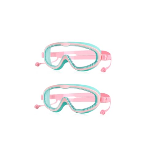 Proberos® Kids Swimming Goggles with Ear Plugs, Leakproof Big Frame, Anti-Fog UV Protection, Adjustable Strap, Comfortable Silicone Gasket, for Boys Girls Age 6-14, Indoor Outdoor, Pink X2 Pack