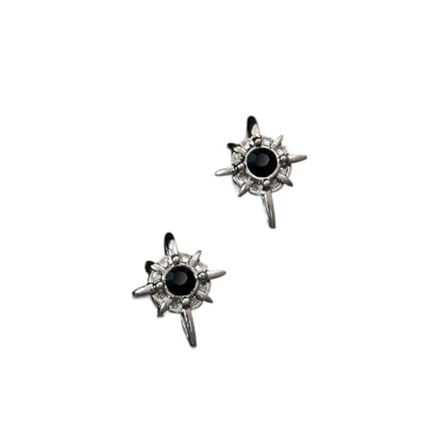 SANNIDHI® Clip-on Earrings for Women Men Sliver Black Rhinestone Earring Punk Star Stud Earrings for Non-Pierced Ears