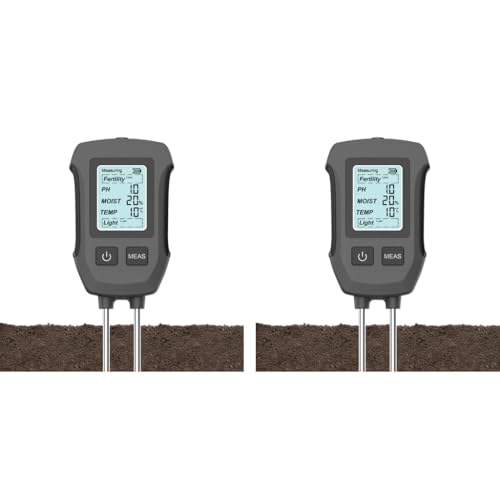 HASTHIP® 5 in 1 Soil Meter Dual Probes for Fertility Moisture Temp pH Sun Light LCD Digital Precision Agriculture Meter No Battery Included 2PCS