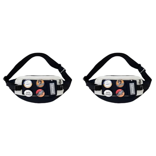 GUSTAVE® Waist Bags for Men Women with 4 Badges and Adjustable Strap Waterproof Bumbag Creative Stylish Sport Chest Pack for Hiking Travel Camping Running Outdoors 2 PCS