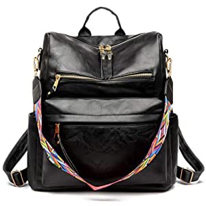 PALAY Vintage Soft PU Leather Backpack for Travel with 12.3×13.4×6.3 in Capacity | Black