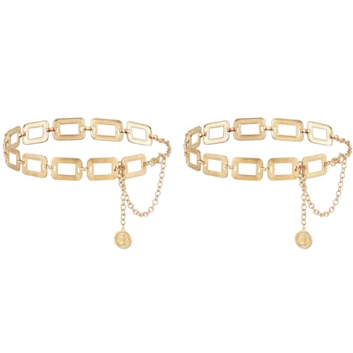 SANNIDHI® Waist Chain for Women Metal Golden Chunky Belts Stylish Boho Hip Belt Fashion Western Adjustable for Dresses Jeans Skirts Beach Outfits Saree 2 PCS