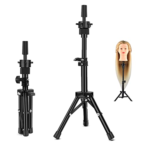 MAYCREATE® Mannequin Head Stand, Retractable Mannequin Head Holder Tripod Stand Adjustable Wig Display Stand for Long Hair Wig, Short Hair Wig, Hair Wig Stand Tripod for Hairdressing Training