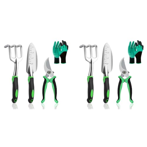 HASTHIP® 8PCS Garden Tools for Home Gardening Stainless Steel Heavy Duty Transplanting Spade Cultivator Pruner Gloves Farming Tool Sets