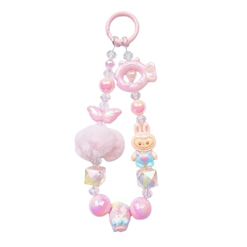 SANNIDHI® Bag Charm Rabbit Keychain Cartoon Monsters Acrylic Beads Mobile Phone Chain Key Ring Charms Purse Accessories
