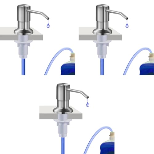 HANNEA® Soap Dispenser for Kitchen Sink Fixed Hand Wash Pump with 47 Inches Tube 360 Degree Rotatable Stainless Steel Press Down for Lotion Body Wash Shampoo 3 PCS