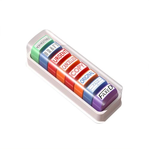 OFIFO® 8PCS Office Stamps Set, Self Inking Rubber Business Stamp in Red and Blue Ink, Copy Paid Scanned Faxed Approved Completed Message Work Stamp with Storage Tray-Multicolor