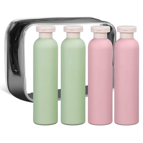 MAYCREATE® 4Pcs Travel Bottles 260ml Soft PE Toiletries Dispenser Bottle Leakingproof  Flip-up Lid Toiletries Dispensers Squeezable Refillable Travel Bottles for Shampoo Conditioner, Body Lotion