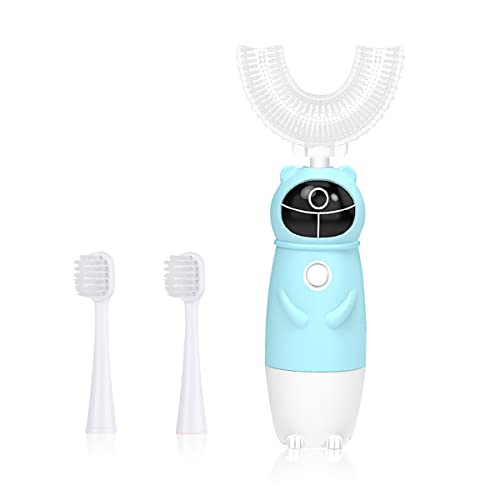 HANNEA® Electric Toothbrush For Kids with 3 Brush Head, Soft Dupont Kids Electric Toothbrush with LED Light Design, Battery Powered U Shaped Toothbrush For Kids, Automatic Brush for Kid 8-12, 2-5