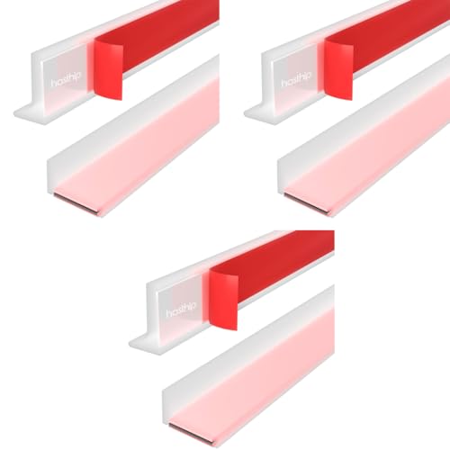 HASTHIP® 59 Inches Shower Threshold Water Dam Flexible Guard Blocker Self-Adhesive Silicone Splash for Kitchen Countertop Sink Cooktop Bathroom Tub 3PCS