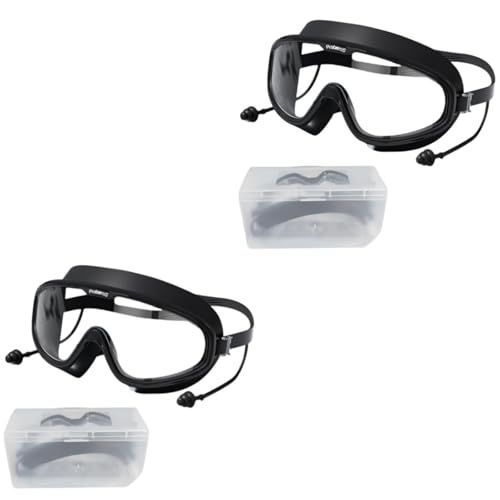 Proberos® Big Frame Swim Goggles, Adults Goggles Anti-Fog Oversized with Triple-Layer Designed Waterproof Earplugs, Leakproof Silicone Design Freestyle, Black 2 PCS