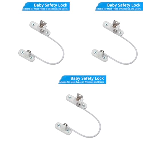 HASTHIP® Child Safety Window Lock Chain Door Latch with Key Limiter Home Security for Window Door Drawer 3PCS