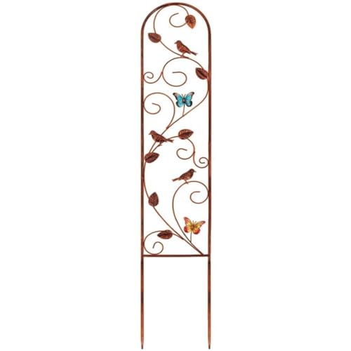 HASTHIP® Garden Trellis, 28cmx153cm, Cast Iron Retro Garden Climbing Plants Trellis, Butterfly Birds Embellishment Charm Cutout Trellis, Decorative Garden Fence