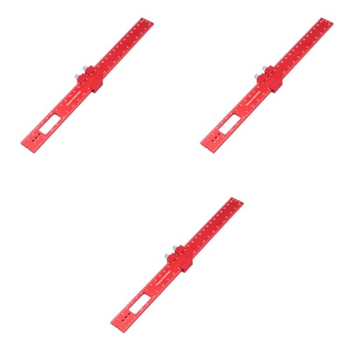 Serplex® Woodworking Ruler Straight 300mm 11 inch Red Aluminum Alloy with Sliding 45 Degree Angle Guides Etched Scale Design Multifunctional for DIY Craft Woodwork Construction 3PCS