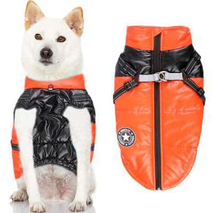 ZIBUYU Dog Jacket for Winter with Dual D Ring and Reflective Strip | 2XL Black Fleece