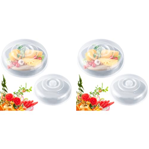 HASTHIP® 2Pack Plastic Microwave Lid With Easy-Grip Handle, Splatter Cover For Food, Food Grade PP For Refrigerator, Heating, Dessert Serving, Camping Diameter 7.87'' & 9'' Red 2PCS