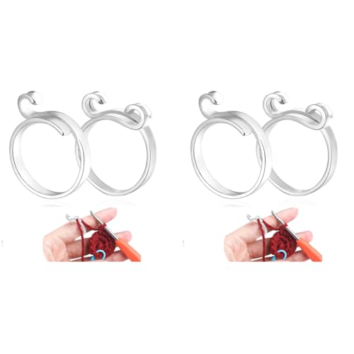 HASTHIP® 4PCS Adjustable Crochet Ring for Finger 2 Styles Knitting Rings Open Guide Yarn Holder