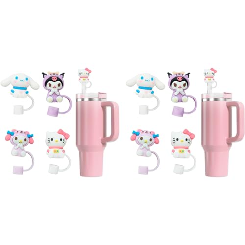 HASTHIP® 8PCS Kawaii Sanrio Series Drinking Straw Lids Anti-lost Kids Universal 10mm Cap for Stainless Steel Straight Curved Glass Straws