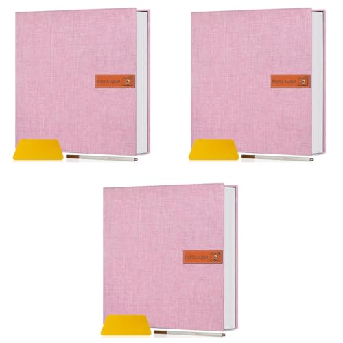 HASTHIP® DIY Photo Album for Photos Collection Scrap Books Memories with 40 Pages Scrapbook 4x6 5x7 8x10 Pictures Fashion Linen Hard Cover Women Mom Family Baby Travel 3 PCS