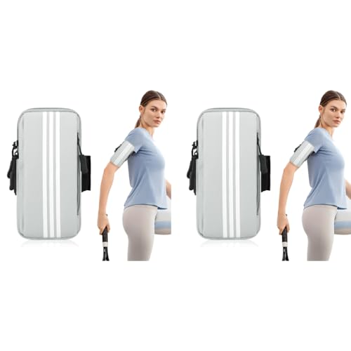 Optifit® Waterproof Running Armband Phone Holder with Anti-Slip Elastic Strap for 6.7 Inch Smartphones Breathable Durable Arm Bag for Men Women Outdoor Fitness Jogging Hiking Grey 2 PCS