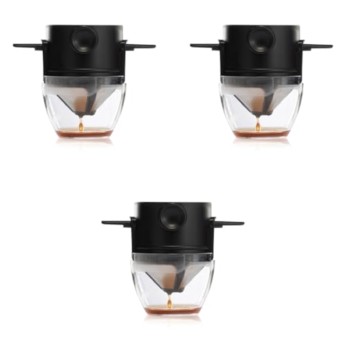 HASTHIP® Filter Coffee Maker with Bottom Cup Double Mesh Pour Over Food Grade Stainless Steel Plastic Dripper Paperless Foldable to Fit Most Keep Flavour Easy Use Clean 3 PCS
