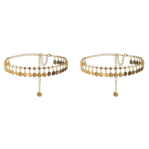 SANNIDHI® Waist Chain Gold Coin Tassel Belts Boho Belly Hip Chains for Women Saree Adjustable Vintage Western Fashion Cowgirl for Dresses Jeans Skirts 2 PCS
