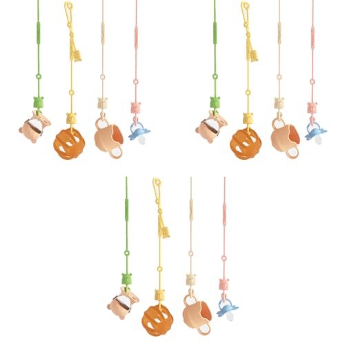 SNOWIE SOFT® 12PCS Baby Pacifier Anti-Lost Straps Easy Tie Up Food Grade Silicone Safe Chain Ties On High Chair Stroller Kawaii Cute Bear Clips Travel Essentials Assorted