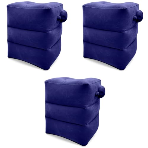 HANNEA® Inflatable Air Travel Pillow Long Footstool Seat Rest Foldable for Flight Home Office Self-inflatable for Adult Kids Dark Blue 3 PCS
