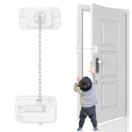 SNOWIE SOFT® Safety Door Chain Lock No Drill Child Proof Door Chain Lock Flexible Metal Loop Chain Lock Design Adjustable Door Chain Lock for Door, Cabinet, Freezer, Drawer, Window