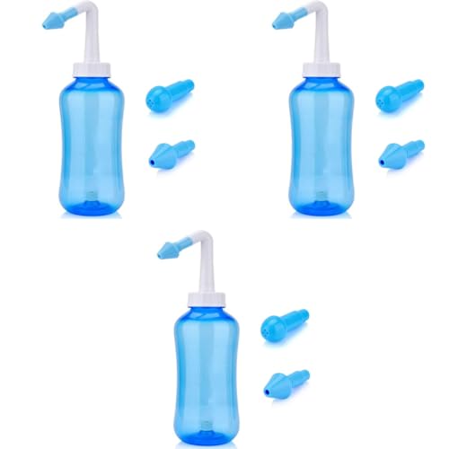 HANNEA® Nose Wash System Clean Sinus Allergies Nasal Pressure Neti Pot For Children And Adults 300ml 3PCS