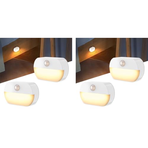ELEPHANTBOAT® 4PCS Motion Sensor Light for Home Small LED Wall Lights Warm Night Cordless Battery Operated Step for Stairs Hallway Kitchen Cabinet