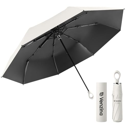 Venzina® Sun Umbrella Travel Compact Folding Umbrella Windproof Rainproof UV Protection Umbrellas with Black Anti-UV Coating Dark Green