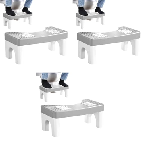 HASTHIP® Foot Massage Squatty Potty for Adults Elders 2 in 1 Bathroom Toilet Stool with 6 Massager Rollers Anti-Slip Bumps Surface 40x21x17cm 3 PCS